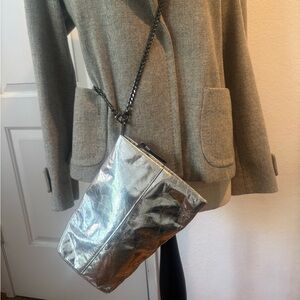 Allsaints silver leather bag/clutch with black hardware BNWOT